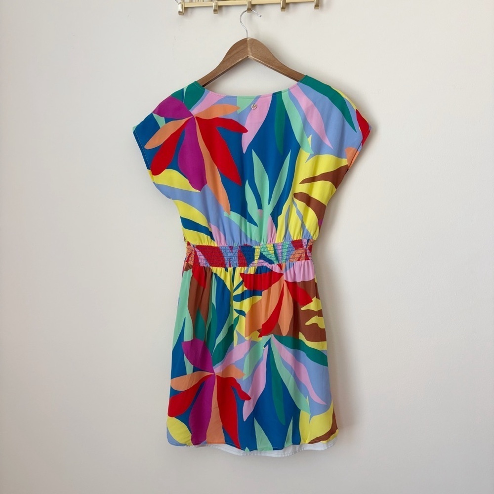 Marie Oliver Vibrant Botanical Print Silk Smocked Waist Dress XS - Picture 5 of 9
